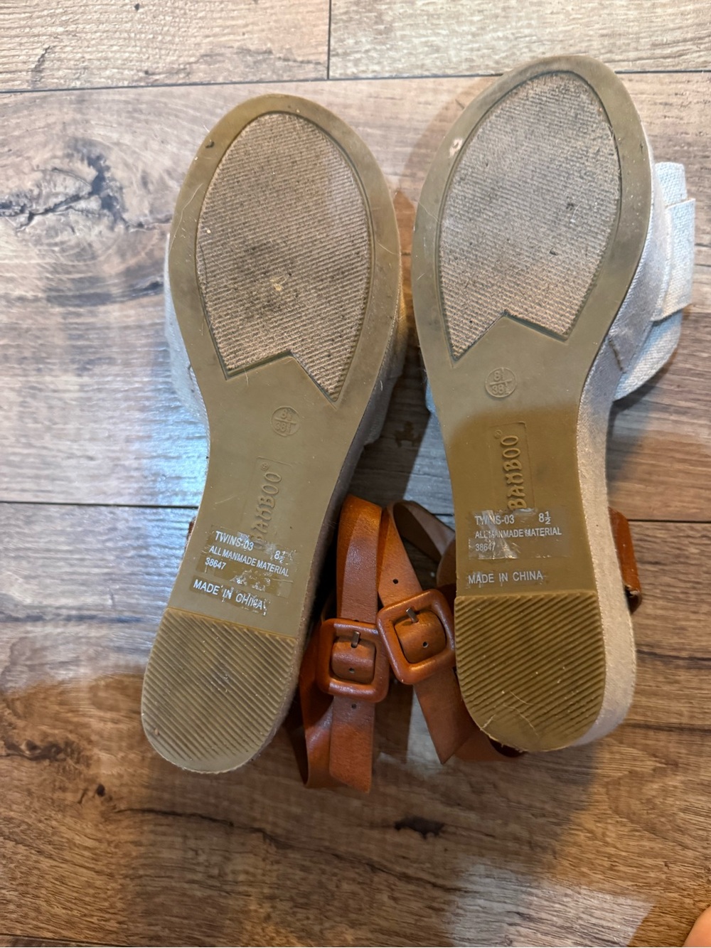 BAMBOO Light Beige Bow Espadrille Wedge Sandals with Brown Ankle Strap - Picture 4 of 5